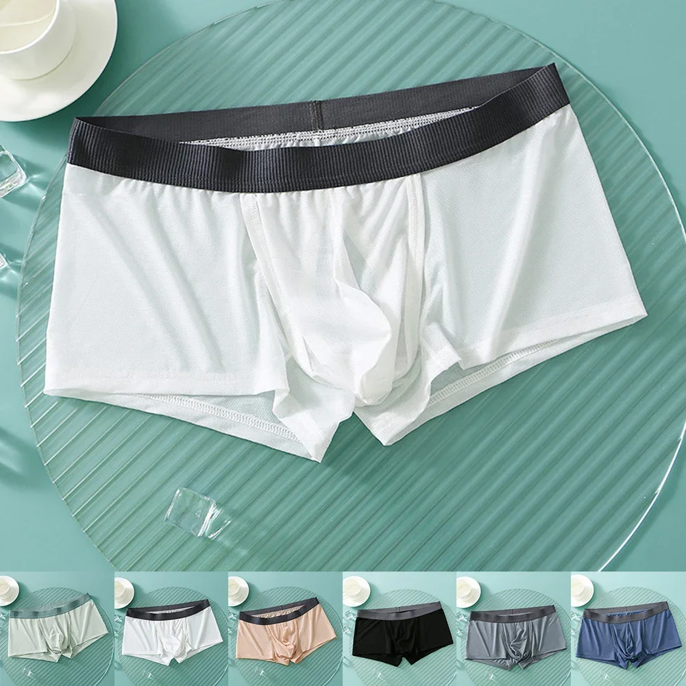 Men Breathable Open Fly Pouch Panties Shorts Bullet Separation Scrotum Physiological Underpants Briefs Ice Silk Knickers