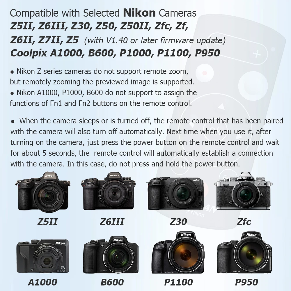 AODELAN Remote Kontrol Kamera Nirkabel Shutter Release untuk Nikon Z5 Z30 Z6II Z7II Zfc P1000 P950 Z50 B600 A1000; Ganti ML-L7
