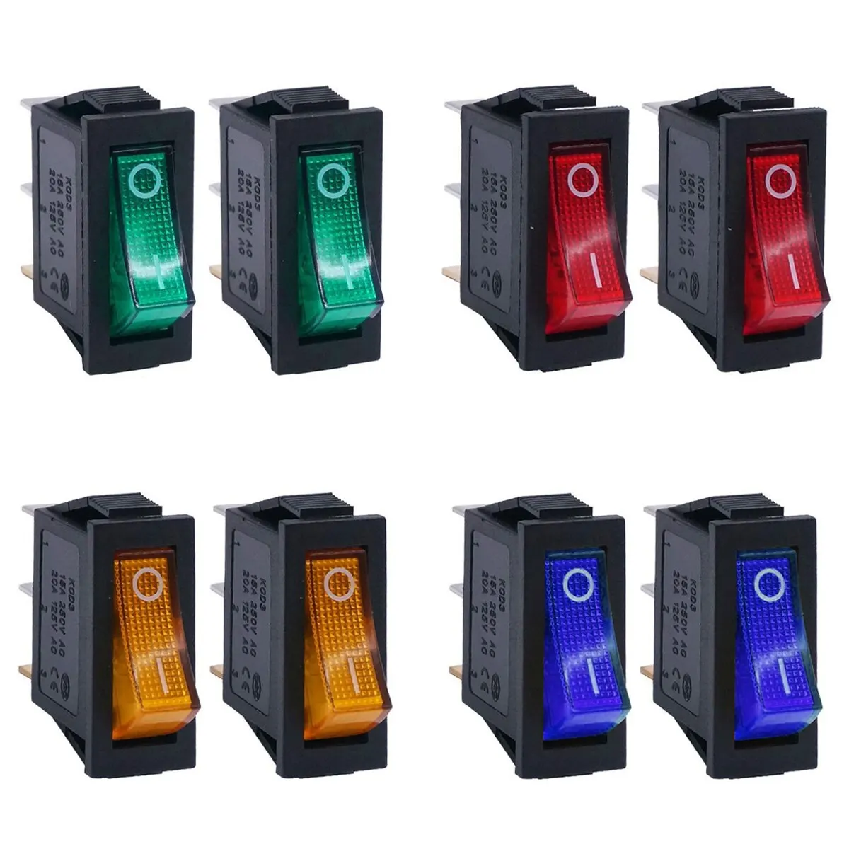 8Pcs AC 250V/15A, 125V/20A Illuminated LED On/Off SPST 3 Pin 2 Position Mini Boat Rocker Toggle Switch Snap for Househould DIY