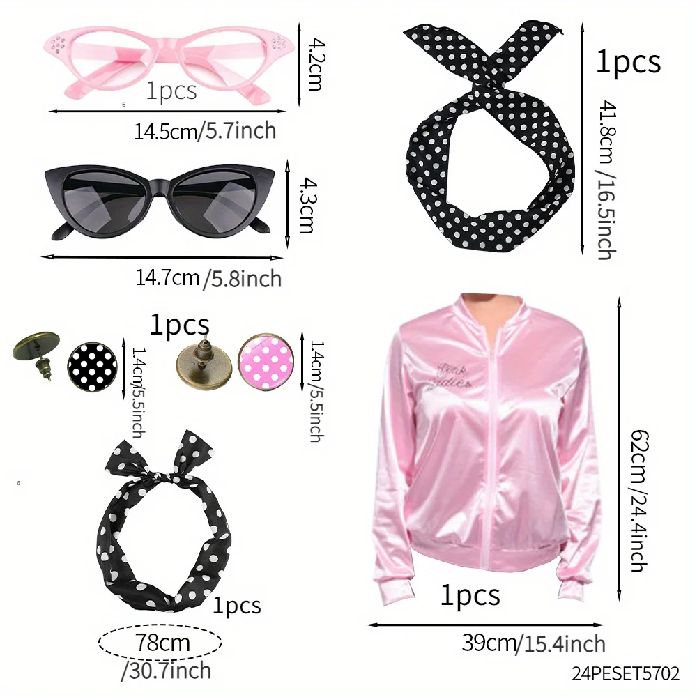 

PESENAR Retro 1950s Pink Polka Dot Style Headband Jacket Costume Accessories