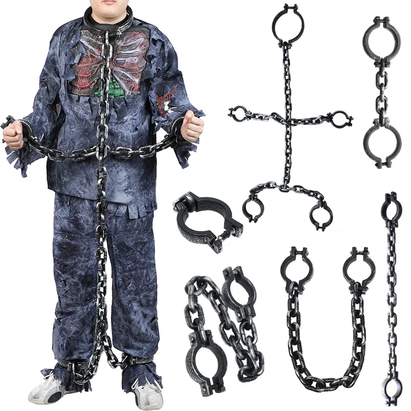 1 Set Halloween Plastik-Gefängnisketten Handschellen Cosplay-Zubehör Geisterhaus-Horror-Szenen-Requisiten Häftlingskostüm Faschingsparty-Dekorationszubehör