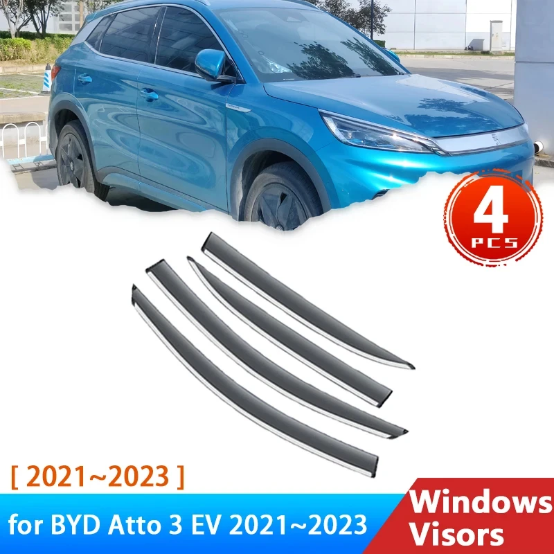 

Deflectors For BYD Atto 3 EV 2021~2023 Accessories Car Side Window Visors Rain Eyebrow Guards Visor Awning Trim Yuan Plus 2022