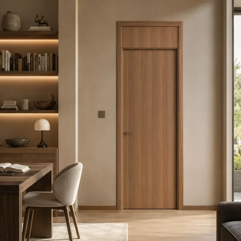 for Solid Wood Composite Log Door Walnut Color Bedroom Interior Door Eco Friendly Paint Free Decoration Engineering Wooden