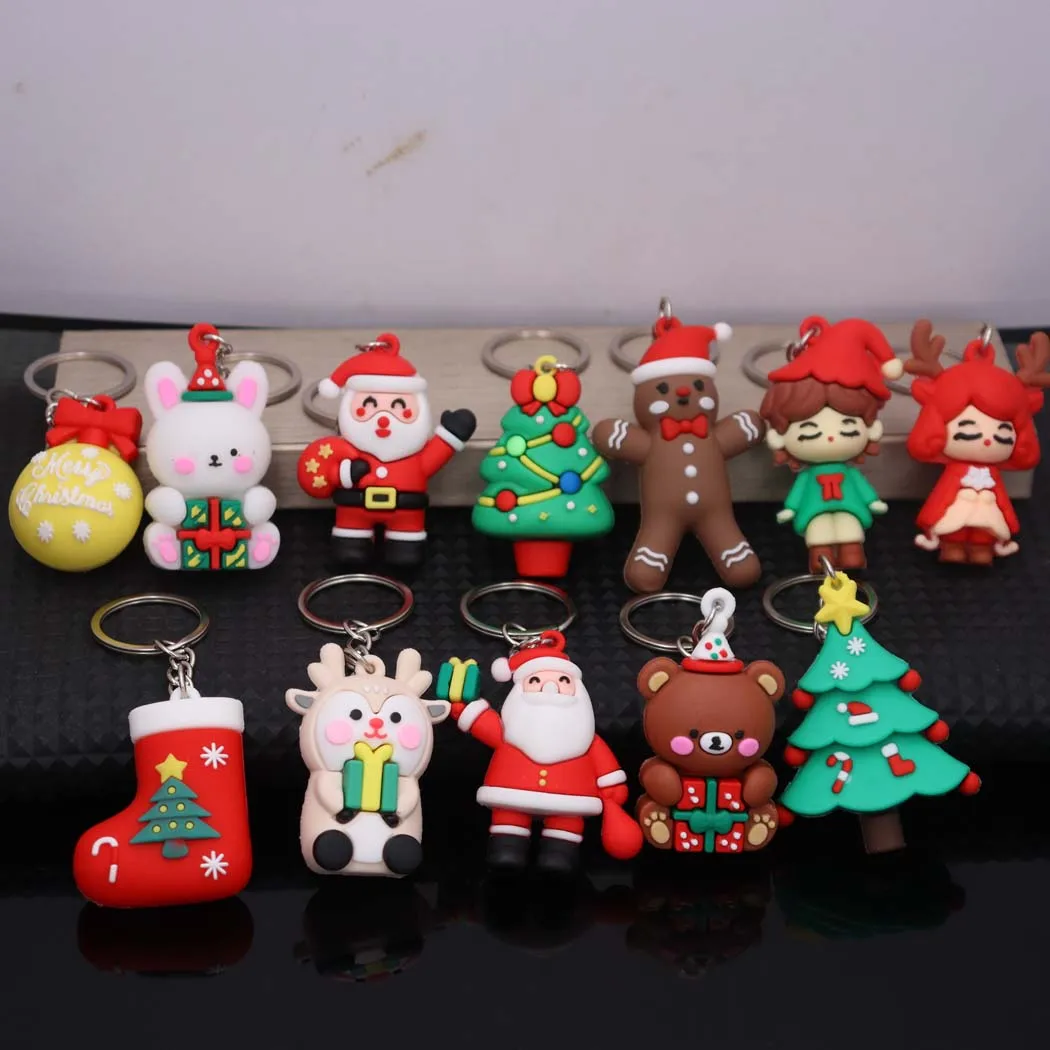 Fashionable Christmas Silicone Doll Pendant Keychain Christmas Santa Snowman Christmas Tree Christmas Stocking Keychain Pendant