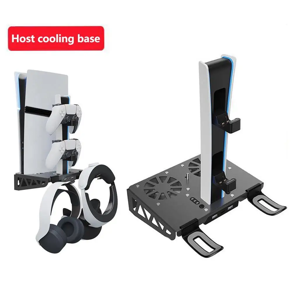 For PS5Pro/PS5Slim/PS5 Host Wall Mounted Cooling Fan Bracket With Controller Charging Bracket And Headphone Hang Hook