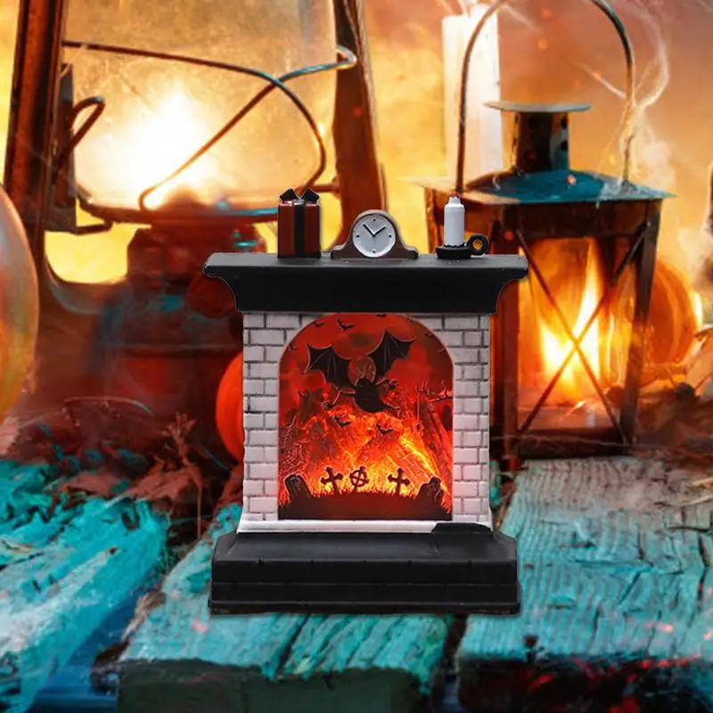 Fireplace Night Lantern Halloween Pattern LED Nightlight Halloween Decorations Table Lamp Decorative Lights For Bedside