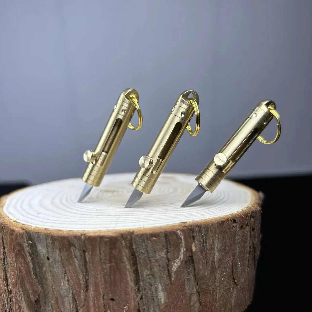 Outdoor Brass Key Chain Pendant Knife Fruit Knife Demolition Express Push-pull Knife Out of Box Cutting Tool Mini Keychain Gift