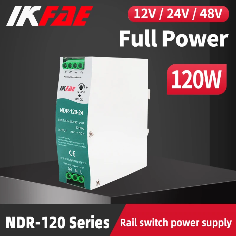 NDR-120 DIN Rail Switching Power Supply 120W Input 100-240V AC to DC 12V 24V 48V Output  Industrial Electronics