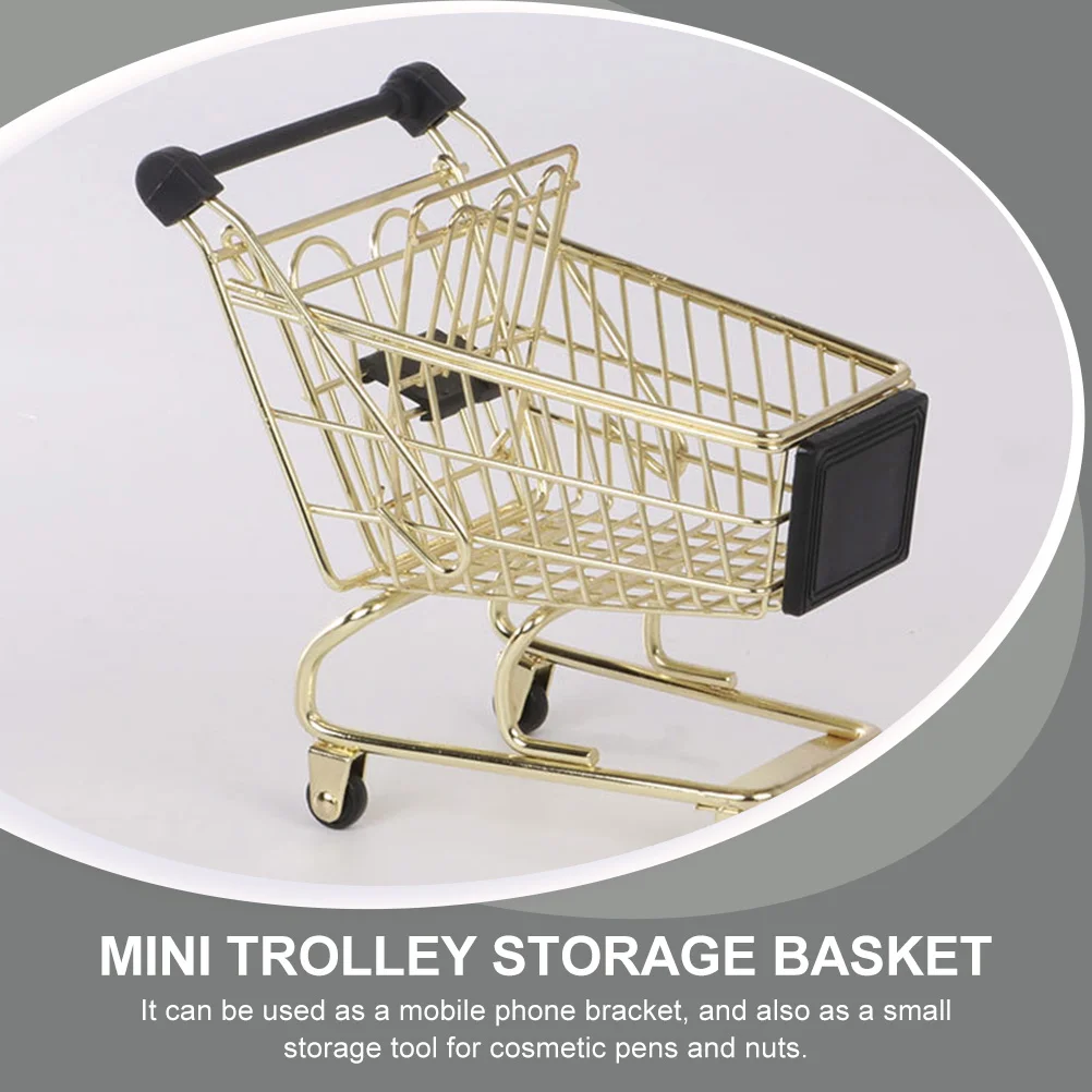 Cart Storage Basket Mini Golden Shopping Decorative Trolley Toys Office Sundries Basket Birthday Gift Carts Miniatures