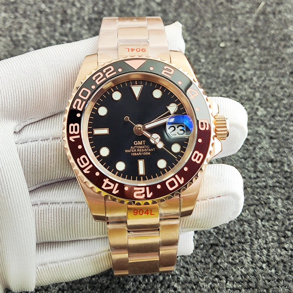 GMT Watches Men's Luxury Automatic Mechanical Wristwatch Sapphire Glass 40MM Stainless Steel Waterproof Watch