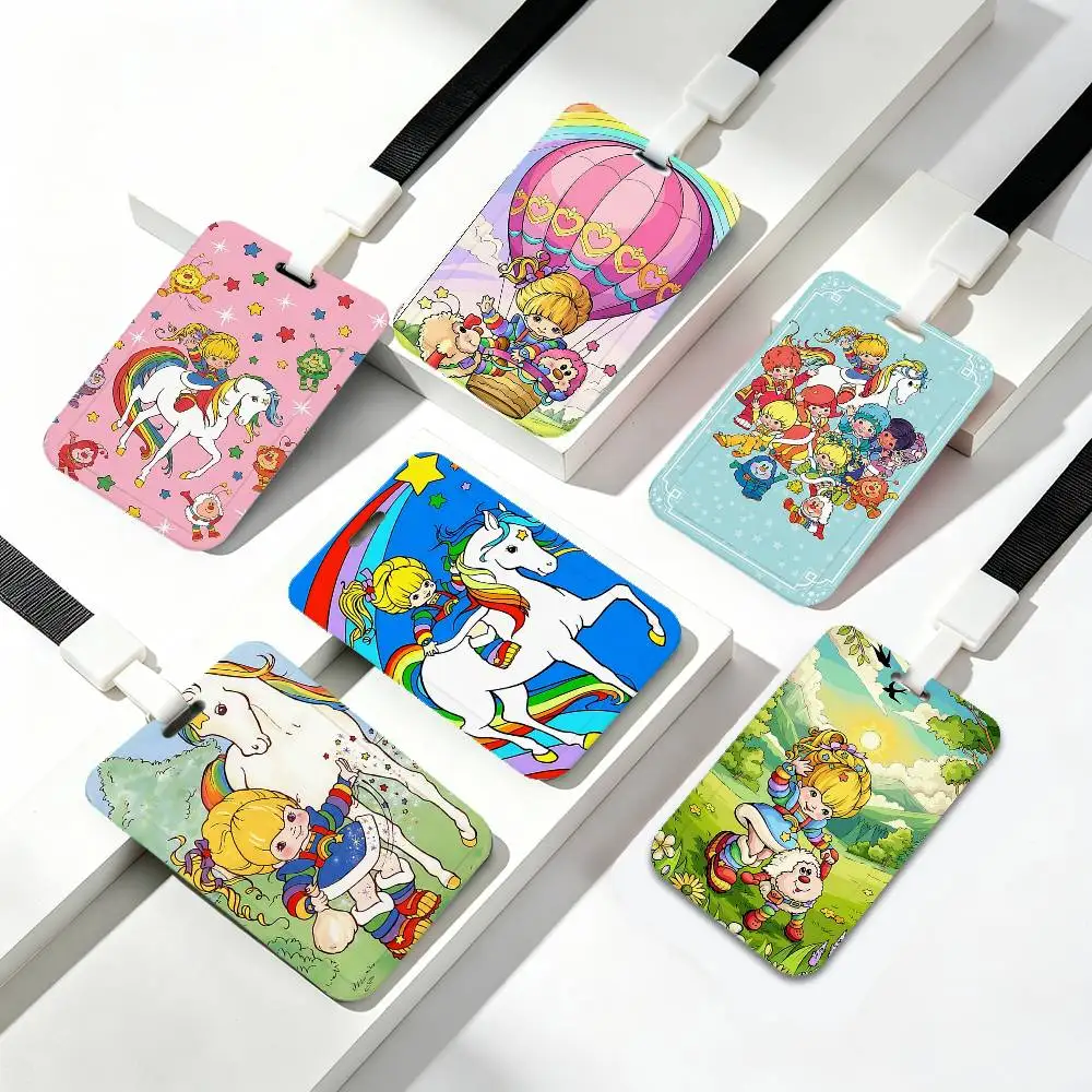 Porta Tarjetas de Identificación Kawaii R-Rainbow B-Brite, Porta Credenciales con Cordón, para Negocios, Exposiciones, Escuela, Correa para el Cuello