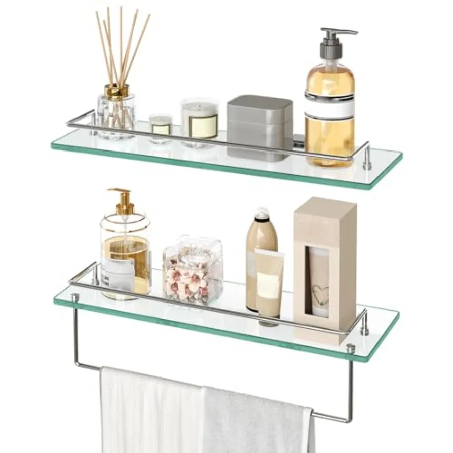 

Стеклянные полки для ванной комнаты, 15,7 дюймов, настенные, из закаленного стекла, комплект из 2 штук, с креплением из нержавеющей стали, для туалета