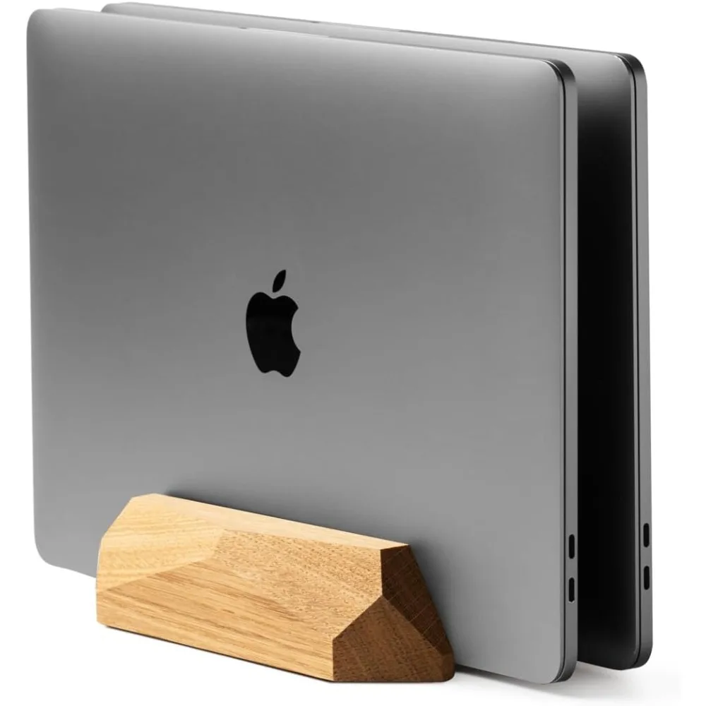 Dual Laptop Dock, Vertical Laptop Stand Wood, Laptop Stand for Desk,