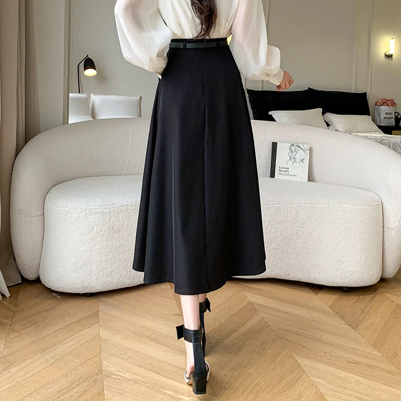 Korean Style Casual Summer A-Line Skirt Long For Women 2024 High Waist Elegant Fashion Big Swing Formal Midi Skirt Ladies