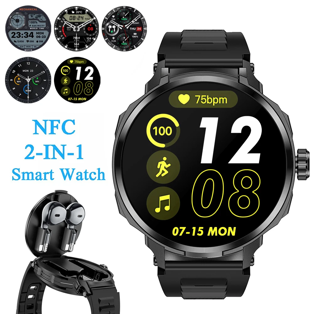 Full screen touch Smart Watch Bracelet TWS 2 in 1 Bluetooth Headset Bluetooth Phone Calls HIFI Sound Quality Men Smartwatch