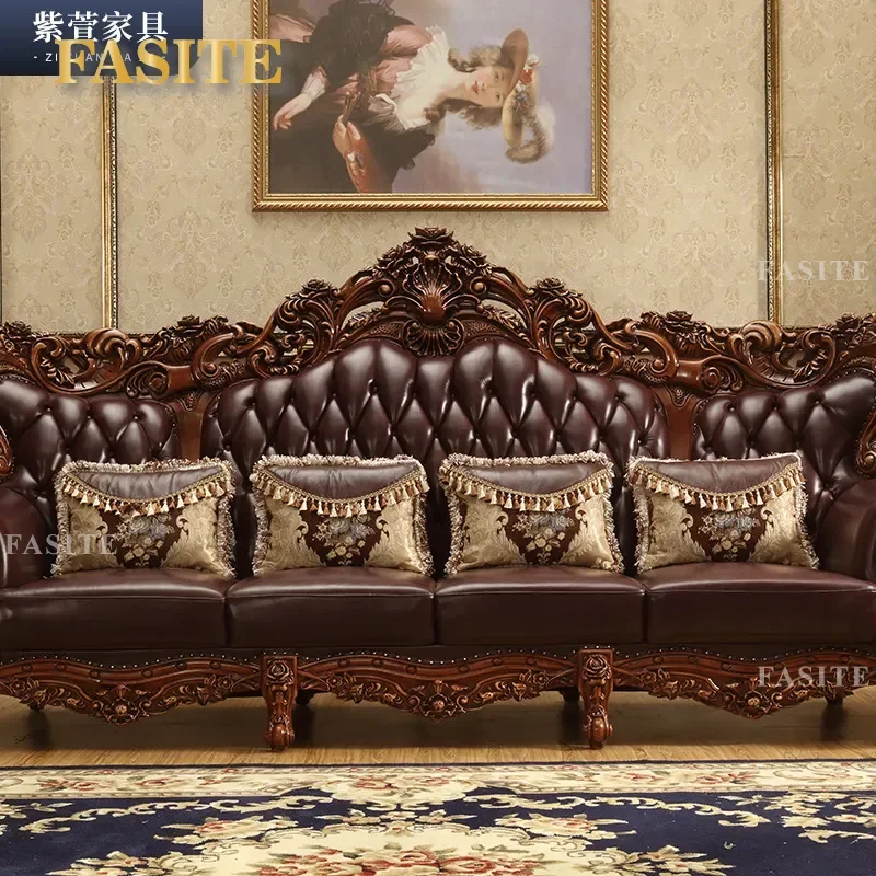 For Living Room Villa Clubhouse First Layer Cowhide Leather Sofa Combination 3 Seater Furniture Durable Comfortable Modern