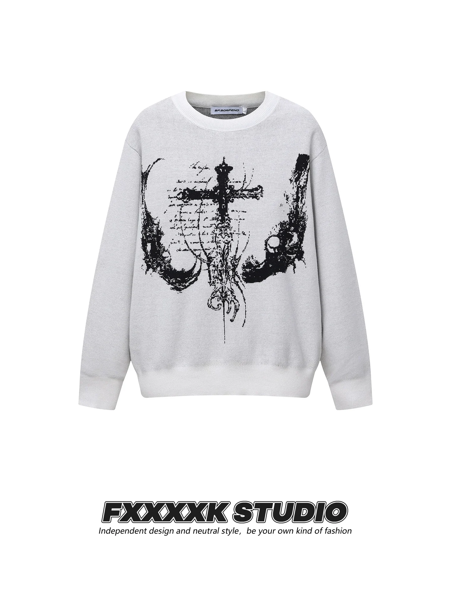 

FXK оригинальный американский ретро High Street Cross fiti вязаный свободный свитер осень-зима мягкий круглый Ne Long Sve