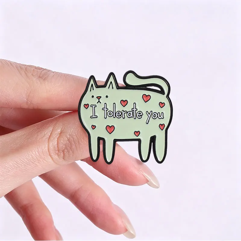 "I toleriere dich" Emaille-Abzeichen, Herz-Heilende Katzen-Muster-Pin, Lustiger Slogan, Deko-Brosche, Accessoire, Geschenk für Katzenliebhaber – Detail 8