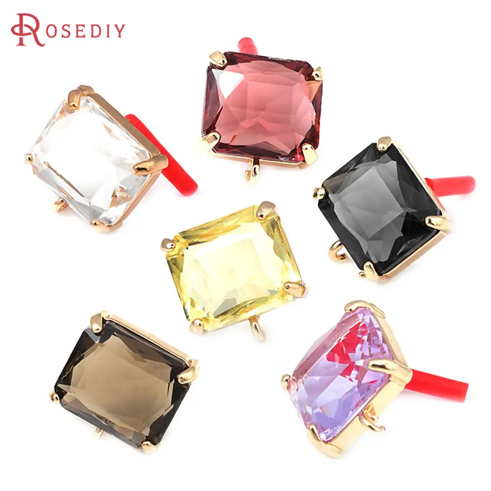 18K Gold Color Brass Glass Rectangle Round Heart Shape Stud Earrings Pins Diy Jewelry Making Earrings Accessories for Women
