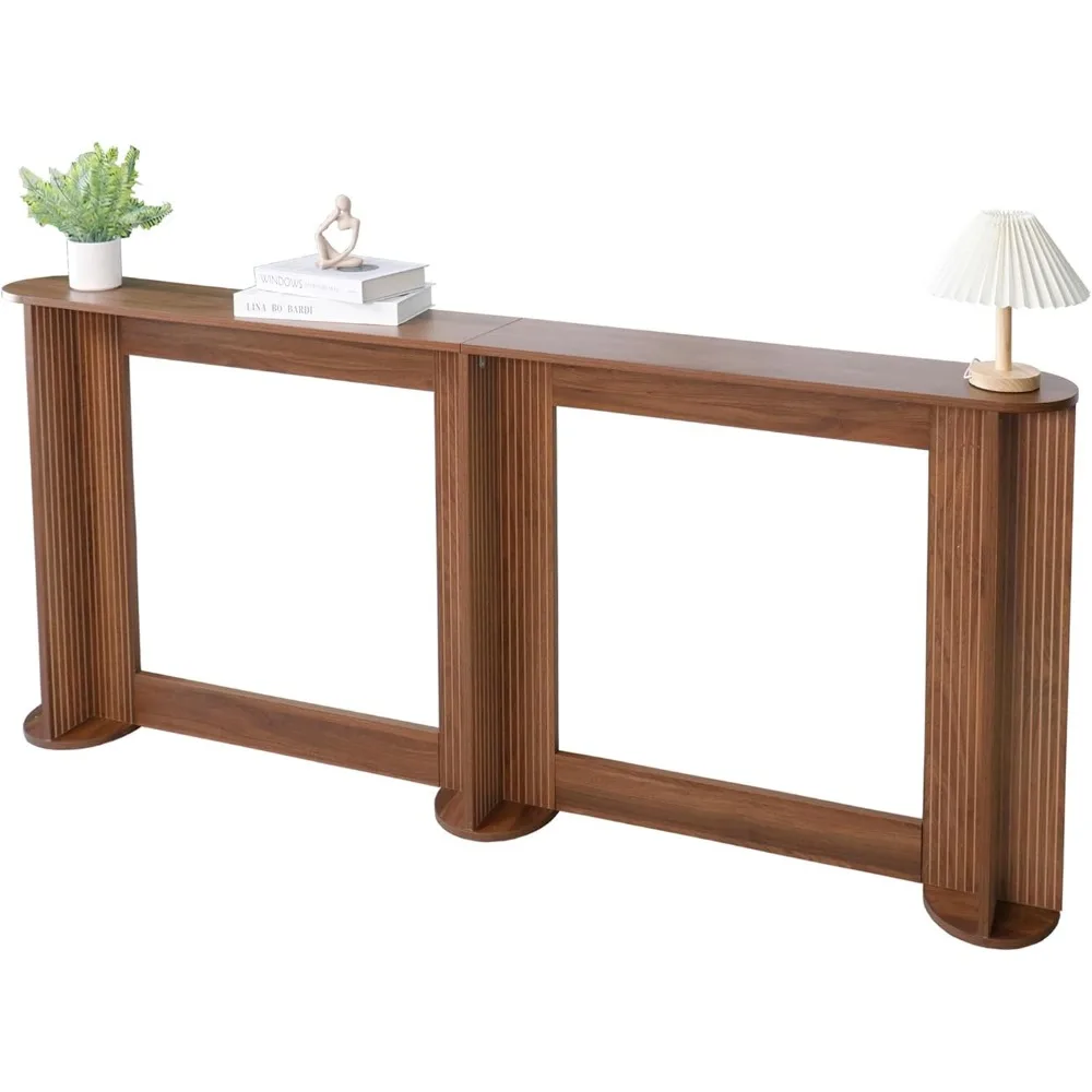 

Sturdy 71 Inch Narrow Console Table Behind Couch, Mid-Century Modern Fluted Skinny Entryway Table, Long Slim Sofa Table for Hall