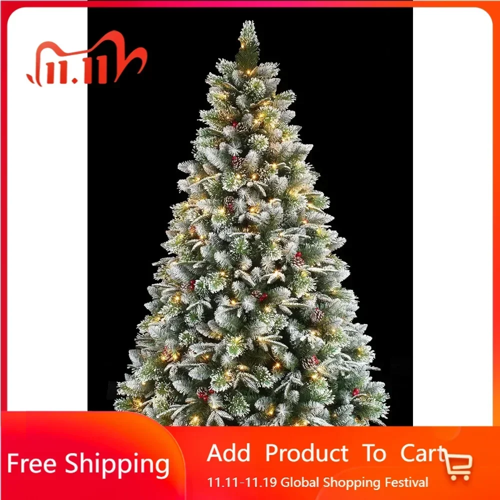 Super Dual Flocked Pine Christmas Tree, Pre-lit with Color Changing LED Lights (7ft Pre-lit),Large Christmas Trees