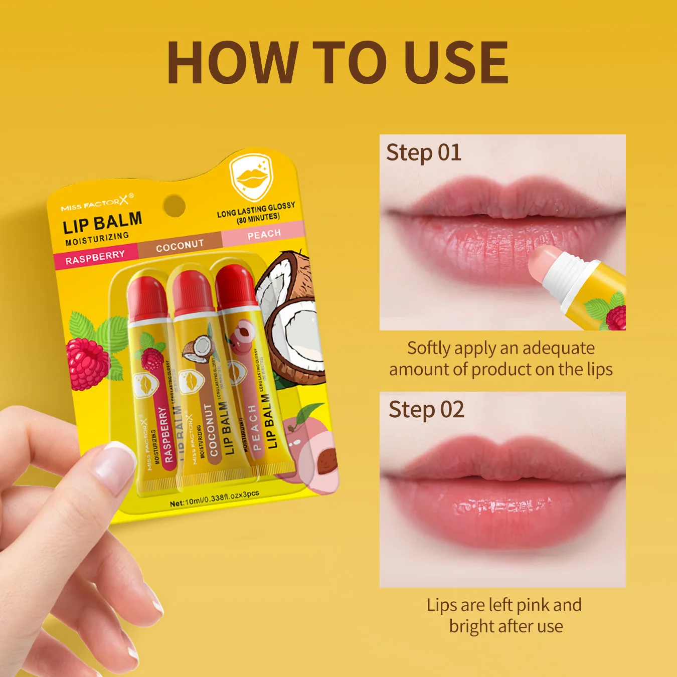 3-częściowy zestaw szminek w karta - 3 smaki, trwałe nawilżanie i błysk, przenośny pasek, mini zestaw do pielęgnacji ust na letnie podróże