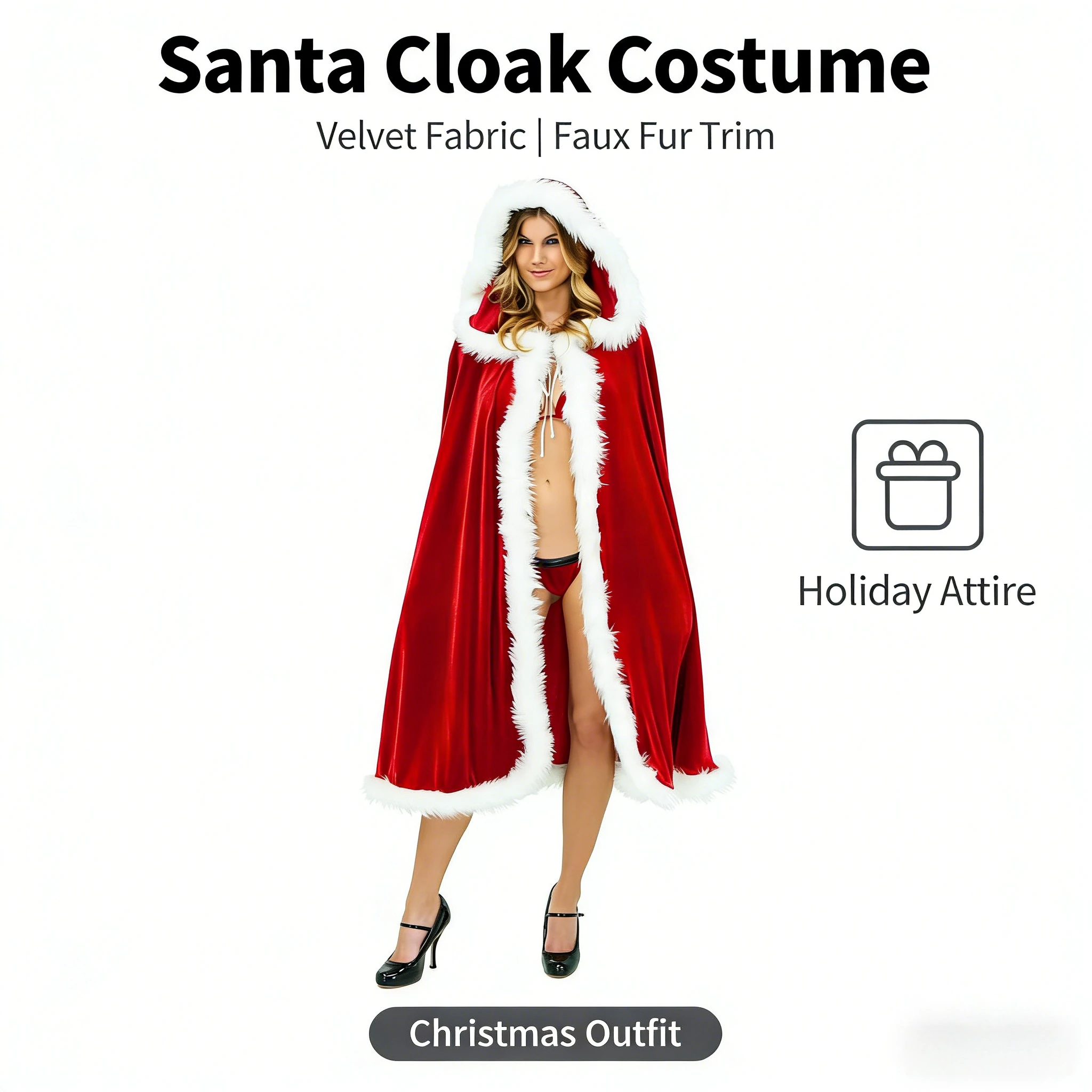 

Рождественский костюм, накидка для взрослых, костюм Санта-Клауса, мужская и женская накидка, золотая бархатная маленькая красная шапочка
