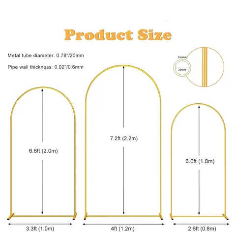 Gyllene metallfäste för ballongbåge, 3 delar (7,2 fot/6,6 fot/6 fot) lämplig för bröllop, födelsedagsfester 10 best sales ballongbåge - №2