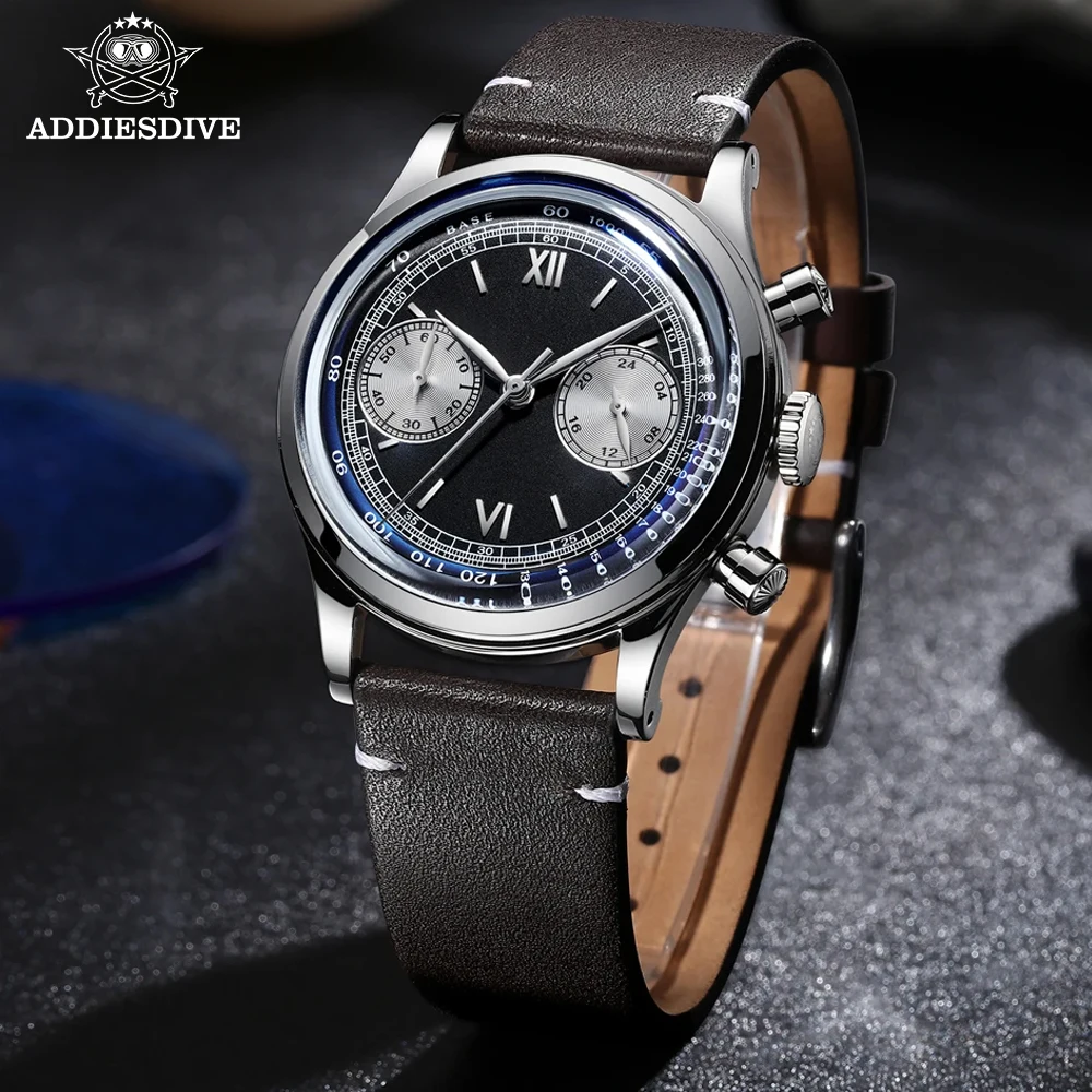 

ADDIESDIVE Fashion VK64 Quartz Watch 38mm Men's Retro Leather Chronograph Diving Business Male Wristwatches AD2037 Reloj Hombre