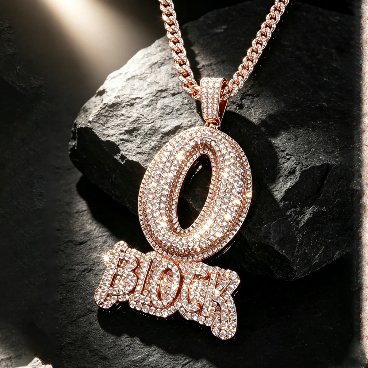 18K Gold Statement Charm Necklace Accessory For Men Women Perfect Streetwear Rapper Daily Party Club Gathering Full Paved Sparkling CZ Stones Trendy Fashion Idea Hip Culture Unique Fine Jewelry Gift Iced Out Bold Number Zero Block Hip Hop Pendant