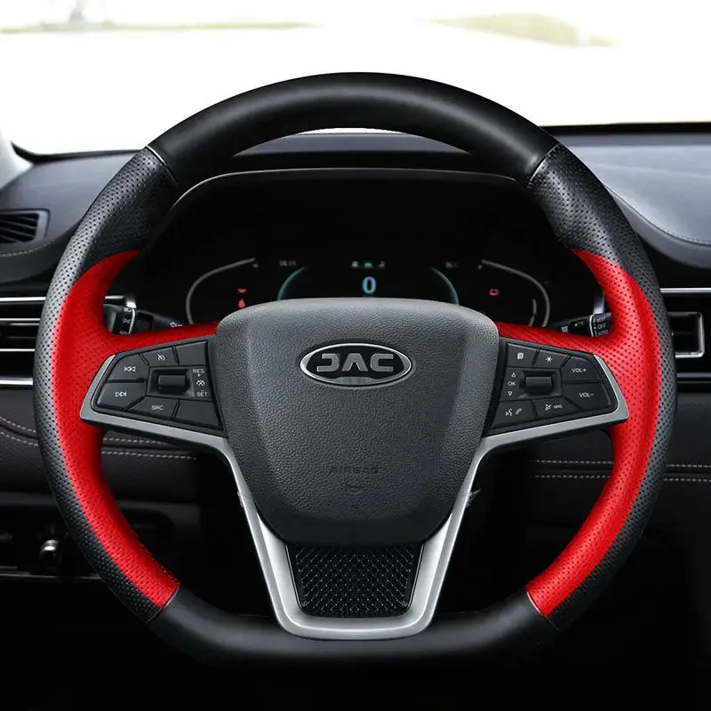 For JAC SOL A5 X7 X4 X8 iEVA60 E10X Stitch Leather Sport Hand Sewn Steering Wheel Cover Interior Cover