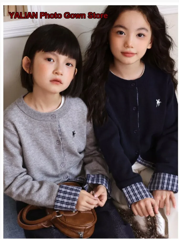 Girls Two-Piece Look Cardigan Spring Autumn Kids Fake Two-Piece Jacket Top