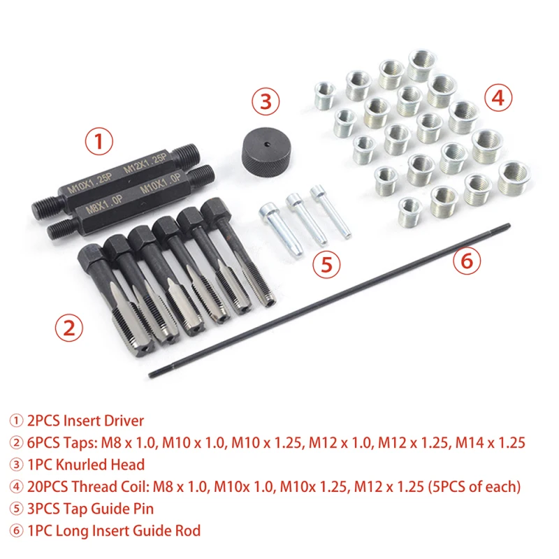 33PCS Glow Plug Thread Repair Kit, Steel Thread Repair Tool Cylinder Head Glow Plug Tap Thread Re-threading Repair /Restore Tool