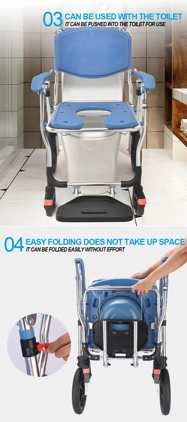 Factory Direct Aluminum Folding Commode Potty Chair Non Slip Portable Toilet Seat For Elderly Home Care Hospital Use