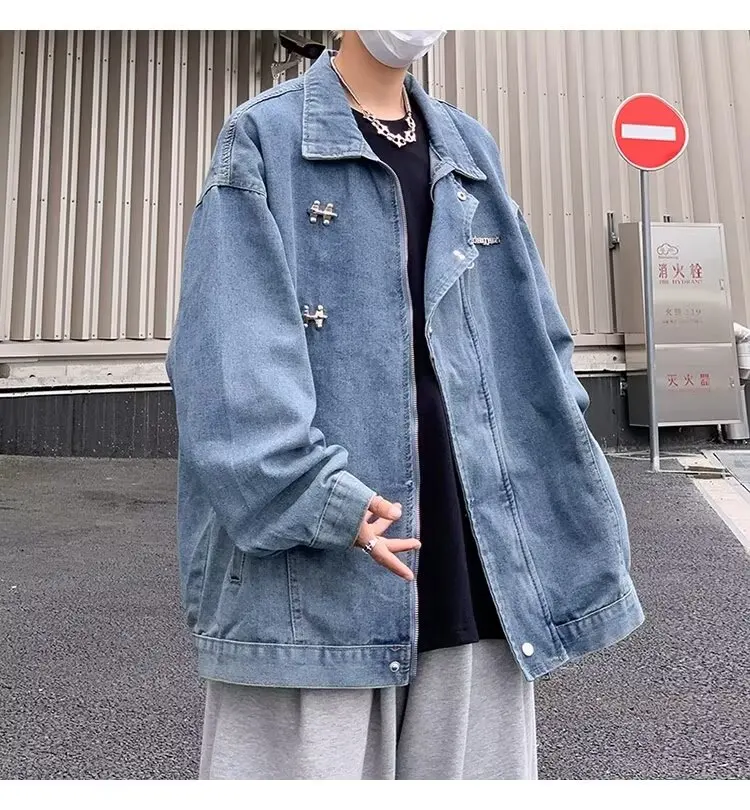 American-styleMen\'s Denim Jackets High Street Zippers Coat Vintage Washed Distressed Cowboy Jacket Spring Casual Streetwear New