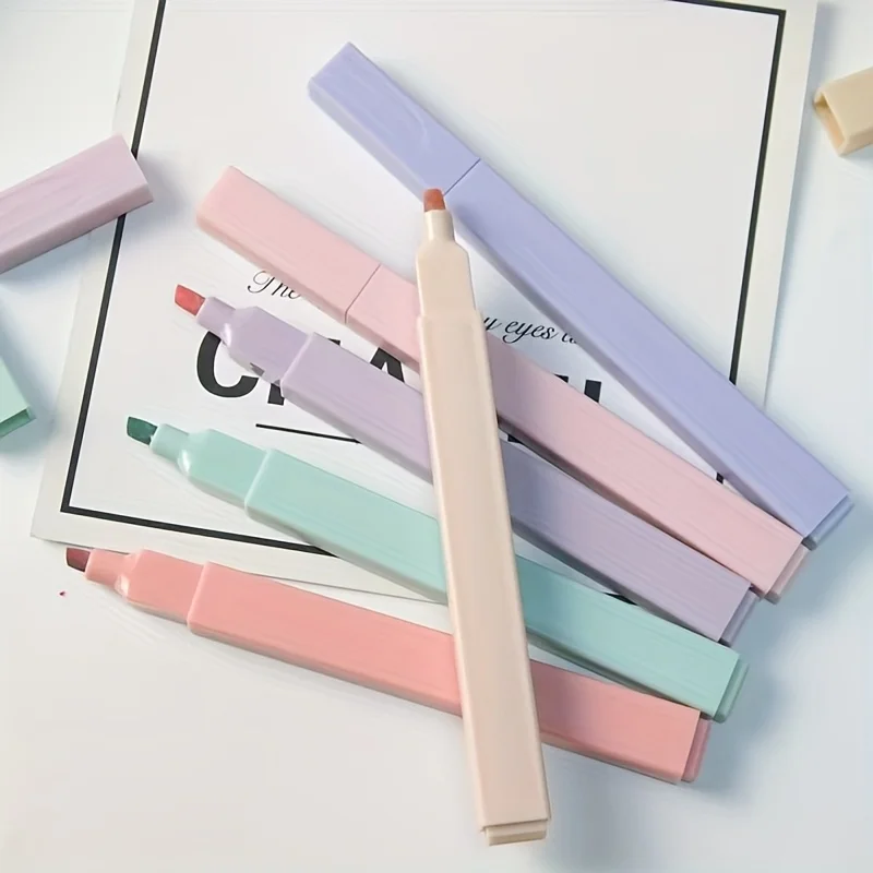 

6 шт. пастельные ручки-хайлайтеры, долотообразный наконечник, разные яркие цвета, гладкие маркеры без сжатия, простая линейка, без перьев, для школы