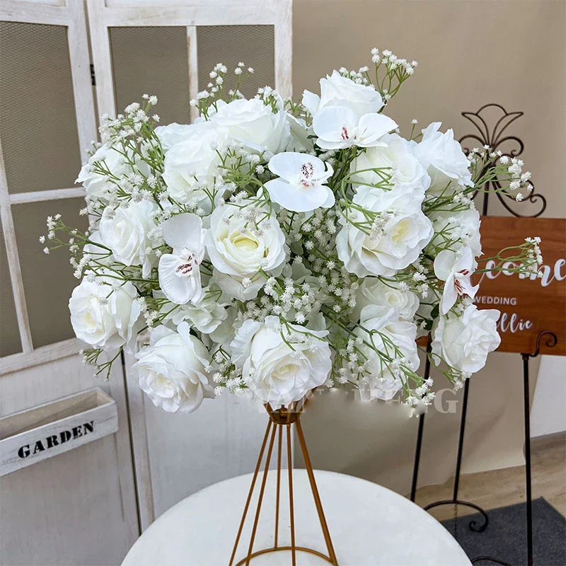 Luxury Babysbreath Rose Artificial Flower Wedding Decoration Runners Flower Row Floral Arrangement Table Centerpiece Flower Ball