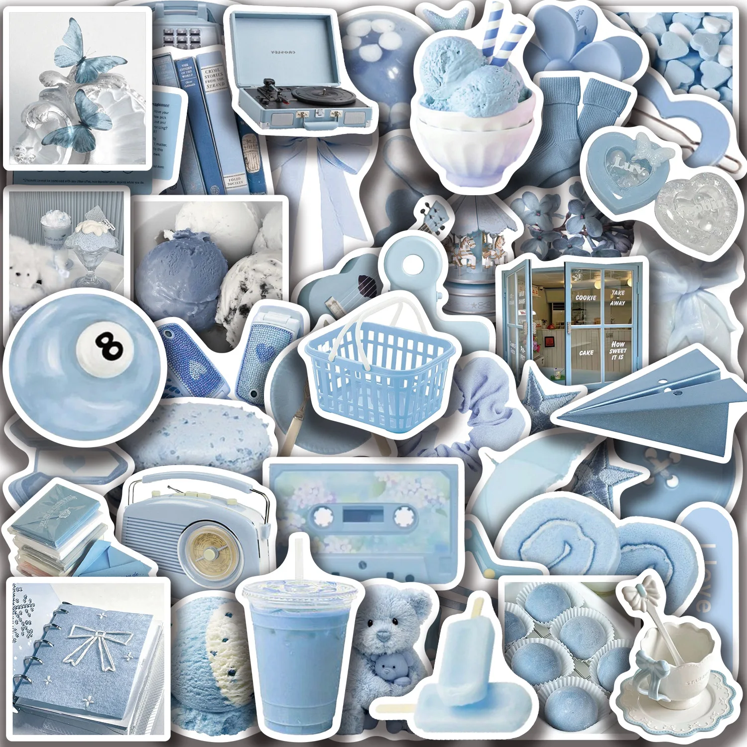 50/100 Stück Cartoon-Aufkleber in Blau & Rosa, Ästhetische Kreative Wasserfeste Dekorative Sticker für Schreibwaren, Handy und Scrapbook