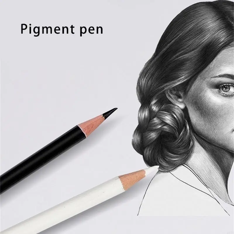 

H37B 12pcs Профессиональные белые и черные угольные карандаши набор эскизов выделения карандаши