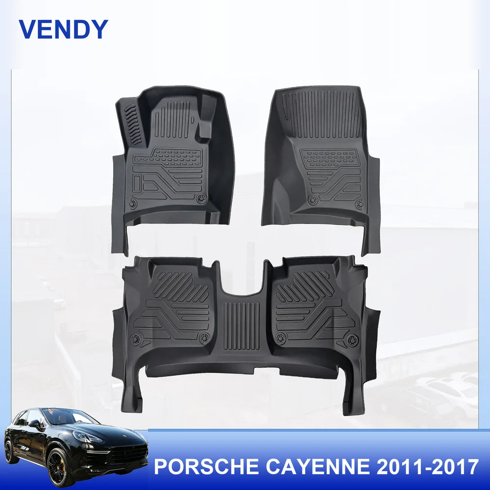 TPE Car Floor Mats Custom Fit for Porsche Cayenne 2011-2017 Left Hand Drive Full Set All Weather Waterproof Easy to Clean