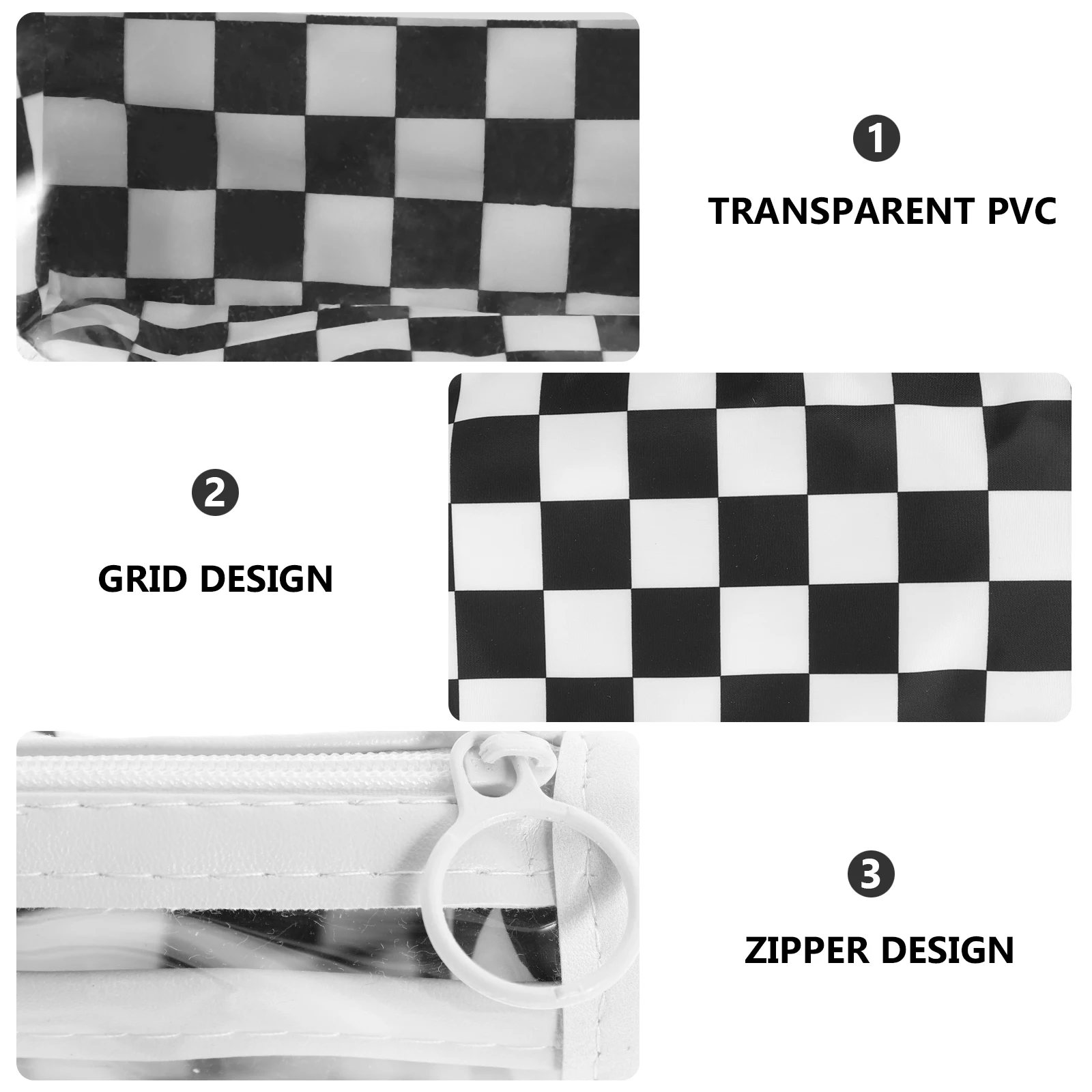 

Checkerboard Pencil Bag Large Capacity Stationery Storage Polyester Material Zipper Design Portable Kids School Supplies