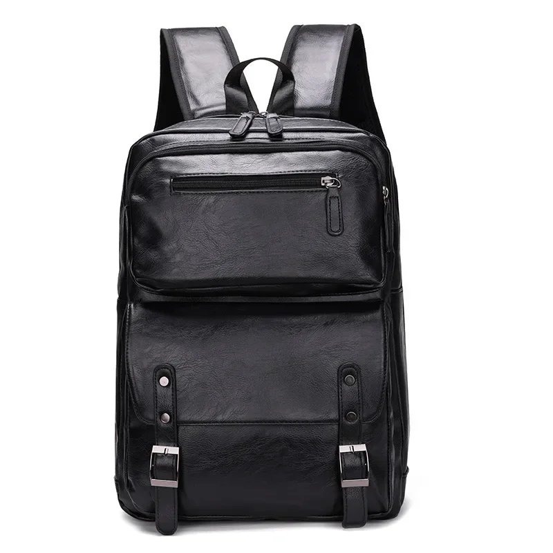 Vintage PU Leather Men Backpack Business Travel Backpacks Large Capacity Male Laptop Bag Fashion School Bags For Boys mochilas