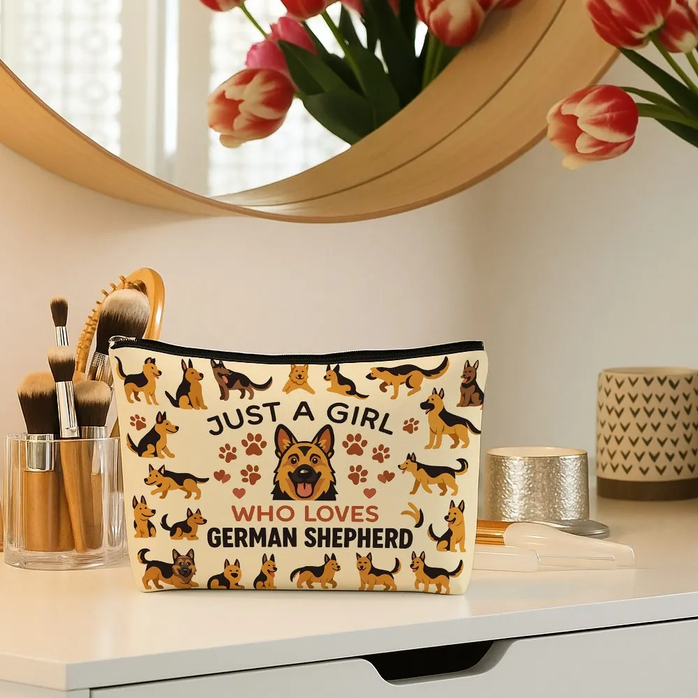 1 Piece of Soft and Cute Cartoon German Shepherd Makeup Bag - Multifunctional Zipper Pouch for Women, Perfect Travel Zipper Storage Bag, Fun Birthday Gift