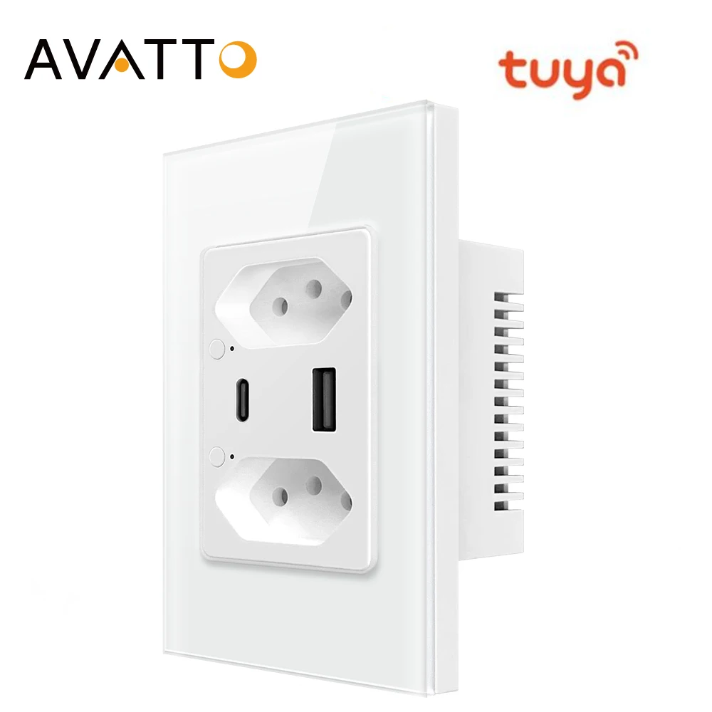 AVATTO Tuya Brazil WiFi/Zigbee Wall Socket with Type-C USB Port,Smart Life APP Control Smart Plug,Work for Alexa Google Home