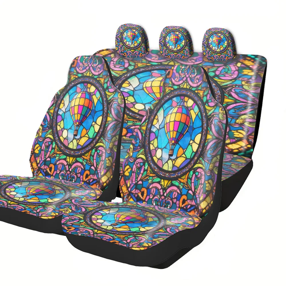 Trendy Printed Car Seat Covers With Halloween Christmas New Year Easter Designs Stained Glass Hot Air Balloon Circular Pattern M