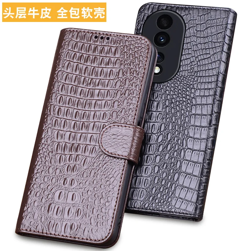 

Luxury Genuine Leather Magnet Clasp Phone Cover Cases For Honor 90 Honor90 Pro Kickstand Holster Protective Full Funda Case