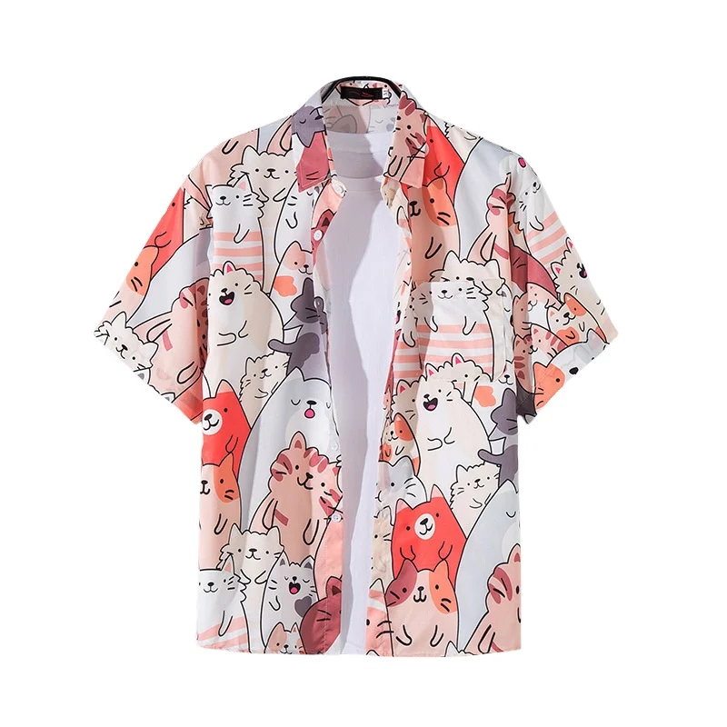 

Men's Retro Hawaiian Beach Travel Short Sleeve Floral Shirt Summer Seaside Vacation Loose Casual Handsome Printed Shirt Coat