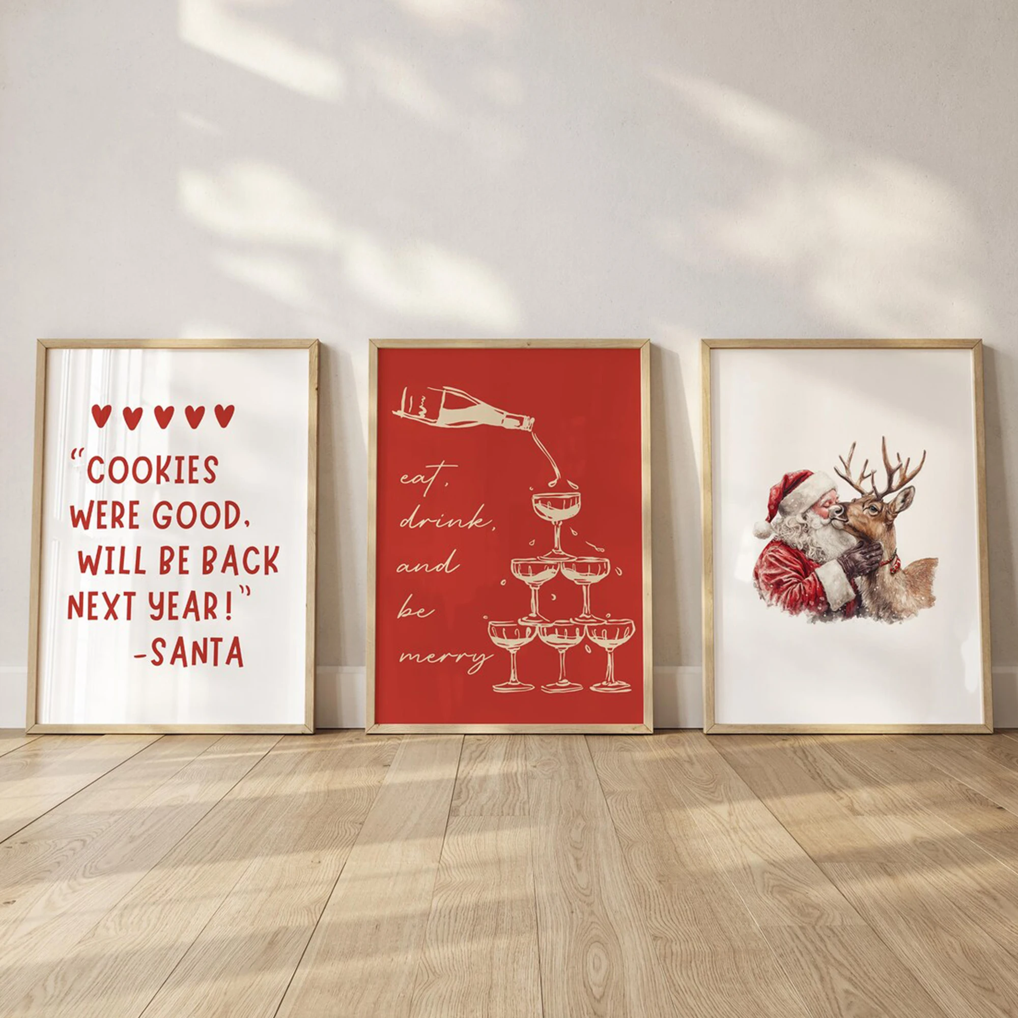 3pcs Modern Santa Claus With Champagne Celebration Wall Art Print Canvas Painting Poster Picture For Living Room Home Decor