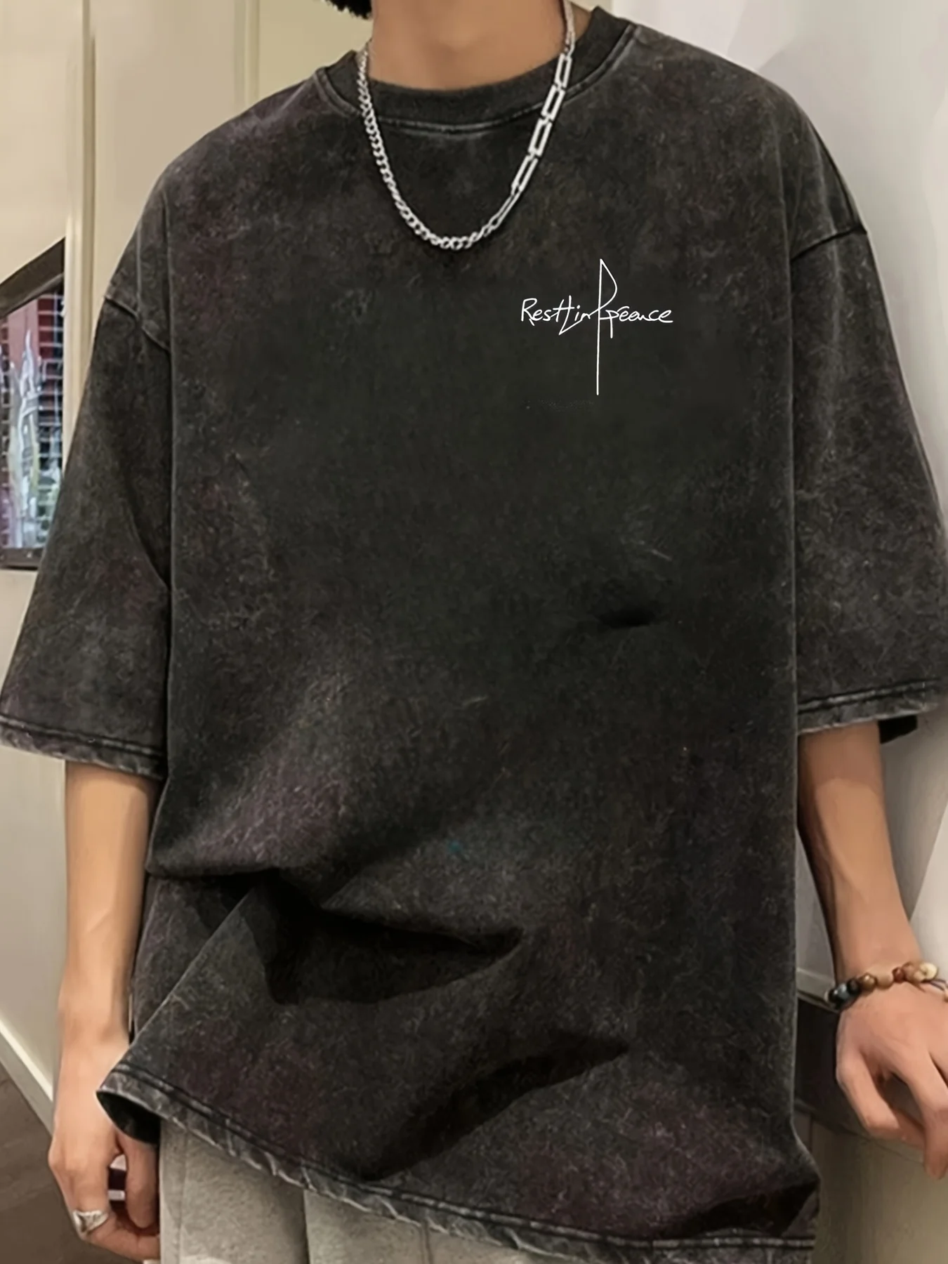 Summer Washed 100% Cotton Men's Tshirt Rest in Pea Letter Pattern Print Soft Fabric Street Fashion Item Suitable Daily Commuting