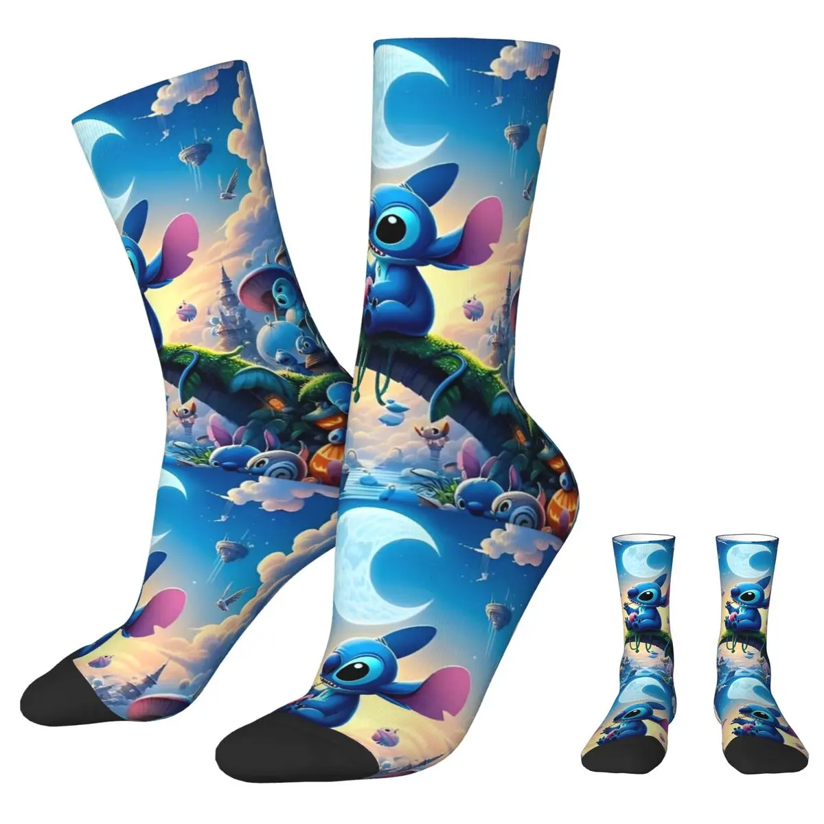 Cute Stitch Fantasy Scene Socks Men Women Funny Happy Cartoon Socks Harajuku Spring Summer Autumn Winter Socks Gifts